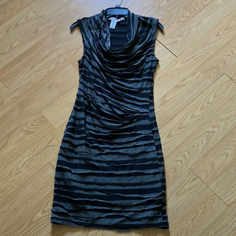 Max Studio Gray Ruched Cowl Neck Mini Dress